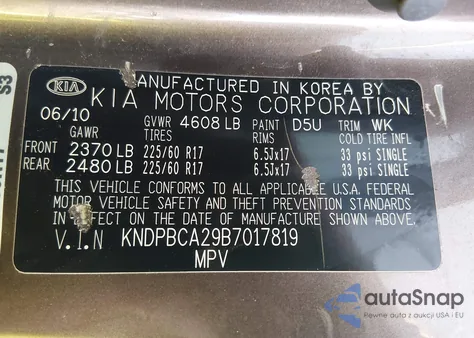 2011 Kia Sportage Lx z USA, uszkodzony, nr VIN KNDPBCA29B7017819